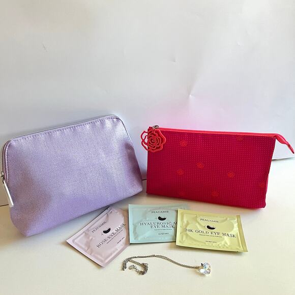GIFTABLE BEAUTY BUNDLE: Lancome Paris 2 Piece Makeup Cosmetic Bags + Jewelery - Picture 1 of 12